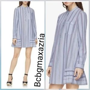 NWT BCBGMAXAZRIA Womens Lucile Ruffle Striped  Button Up Shirt Dress MSRP $248
